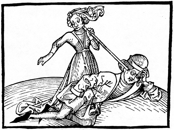 Medieval Woodcuts For Every Occasion woman pouring poison into man's ear