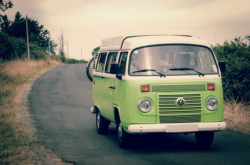 road trip snack - green van on the open road~