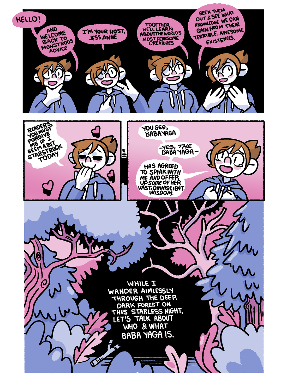 monstrous advice: baba yaga page 1: Jess gets ready to meet -- THE -- Baba Yaga