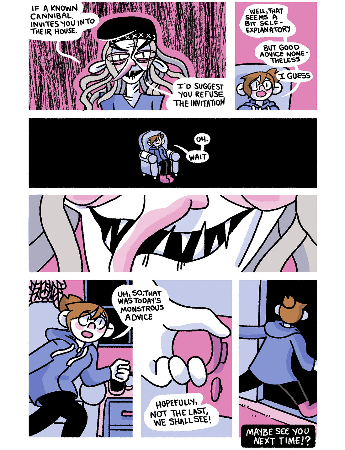 monstrous advice: baba yaga page 6: baba yaga shares some grim wisdom: never willingly enter the hut of a known cannibal