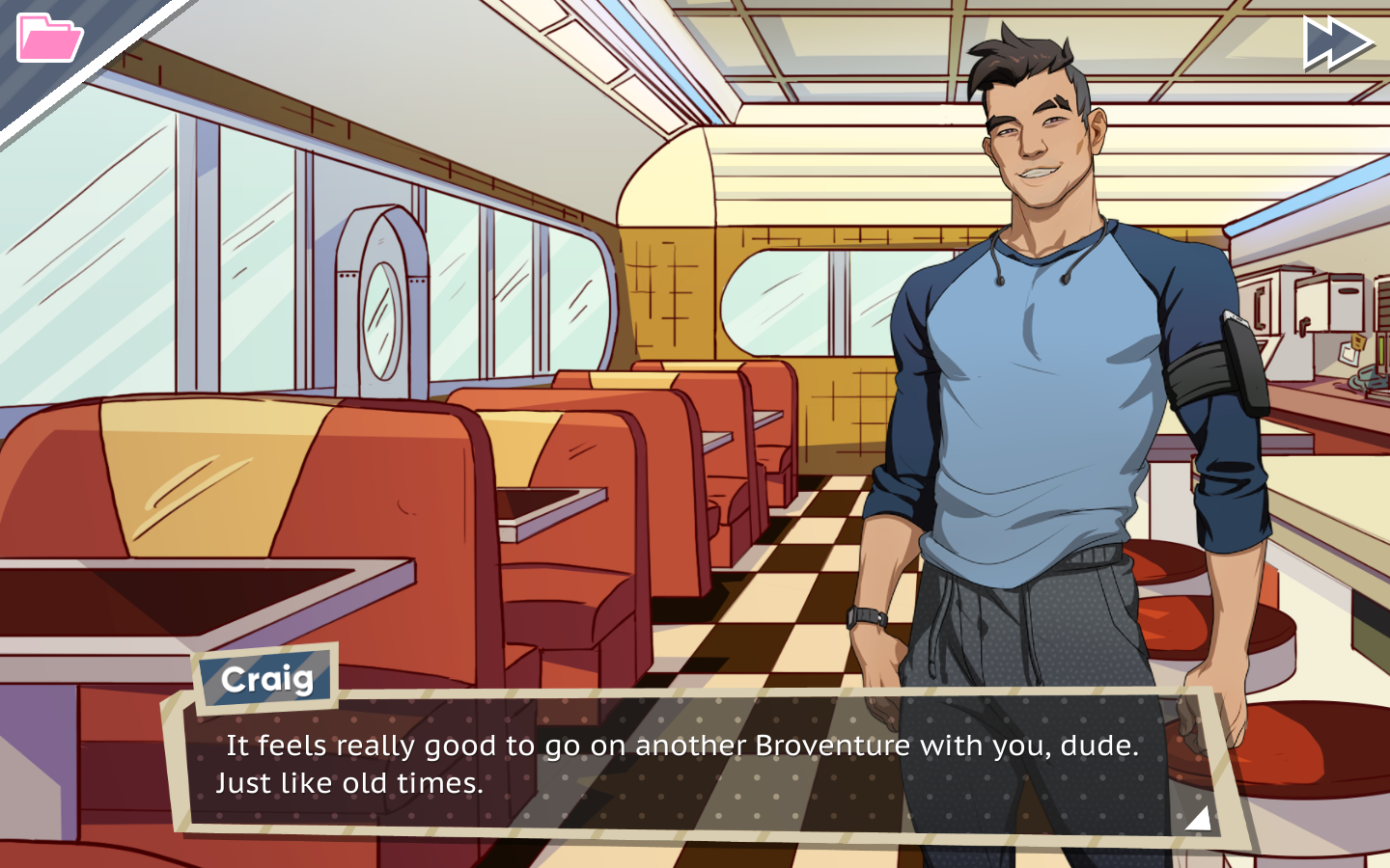 Craig saying, "It feels really good to go on another Broventure with you, dude. Just like old times."