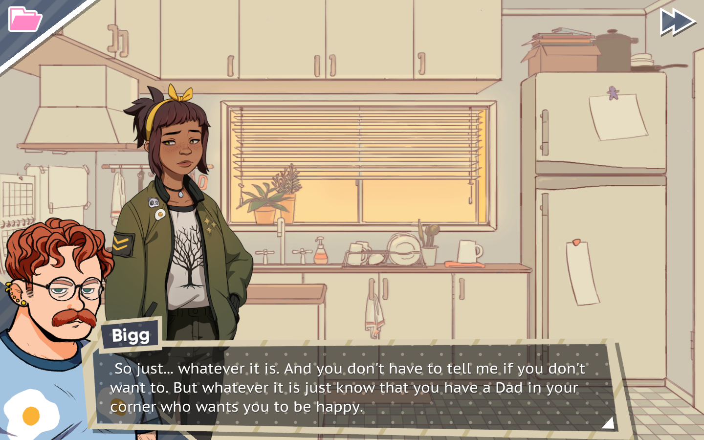 Dadsona talking to Amanda, "So just... whatever it is. And you don't have to tell me if you don't want to. But whatever it is just know that you have a Dad in your corner who wants you to be happy."