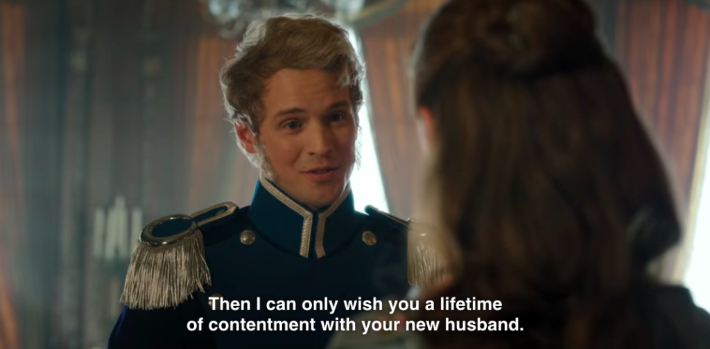 The prince to Daphne: "Then I can only wish you a lifetime of contentment with your new husband."