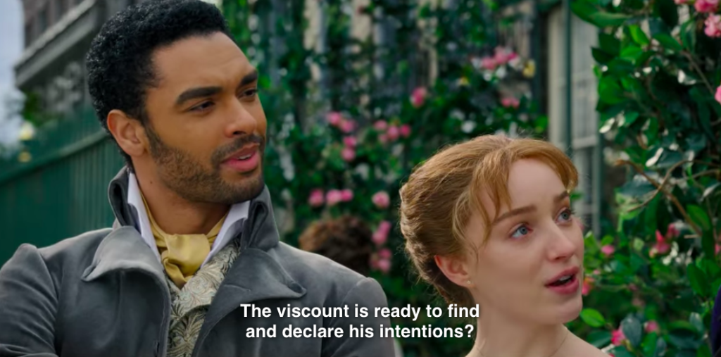 Daphne, "The viscount is ready to find and declare his intentions?"