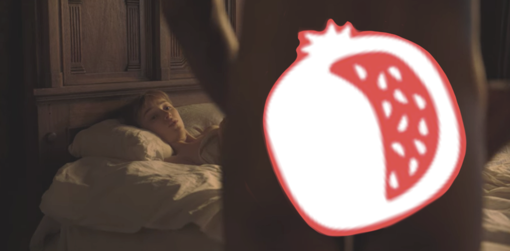 Simon's butt, tastefully censored by the POME logo.