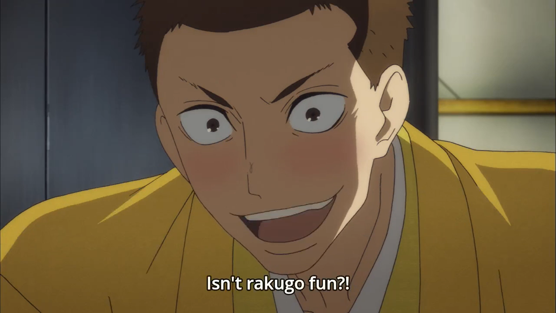 Man saying "isn't rakugo fun?!"