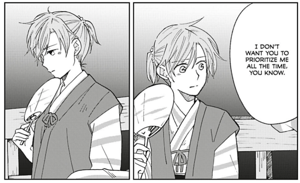 Shimizu to Maekawa: "I don't want you to prioritize me all the time, you know."