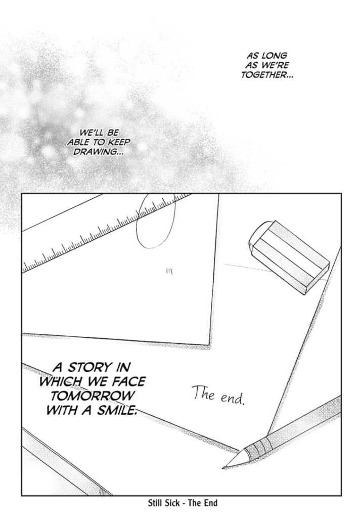 Caption: "As long as we're together... we'll be able to keep drawing... a story in which we face tomorrow with a smile."