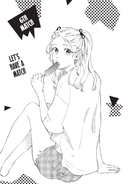 The chapter cover image, showing Momoka in a tee shirt and shorts, eating a popsicle and looking over her shoulder at the reader.