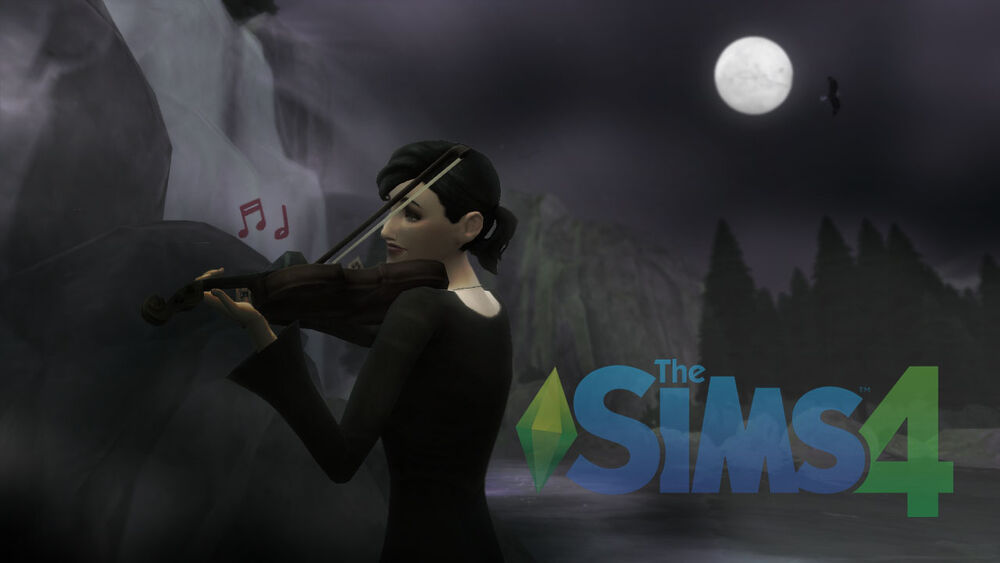 Cassandra Goth playing the violin under a full moon in pure goth fashion.