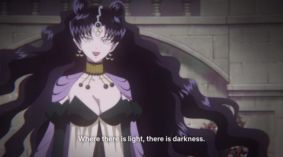 Screenshot of Eternal Babe Queen Nehelenia saying "Where there is light, there is darkness."