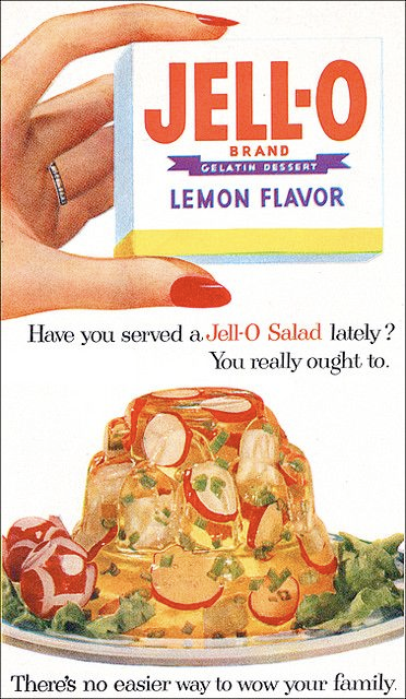 Another midcentury Jell-o ad featuring a lemon jello and turnip (????) salad