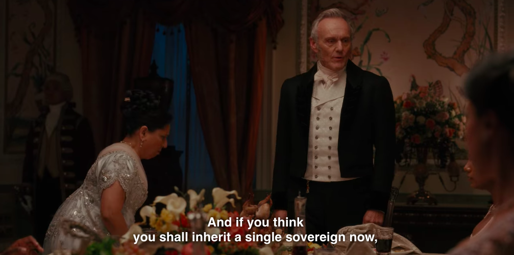 Lord Sheffield to Edwina: "And if you think you shall inherit a single sovereign now..."