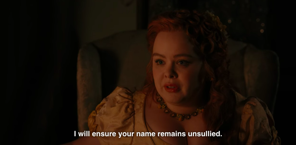 Penelope to the modiste: "I will ensure your name remains unsullied."
