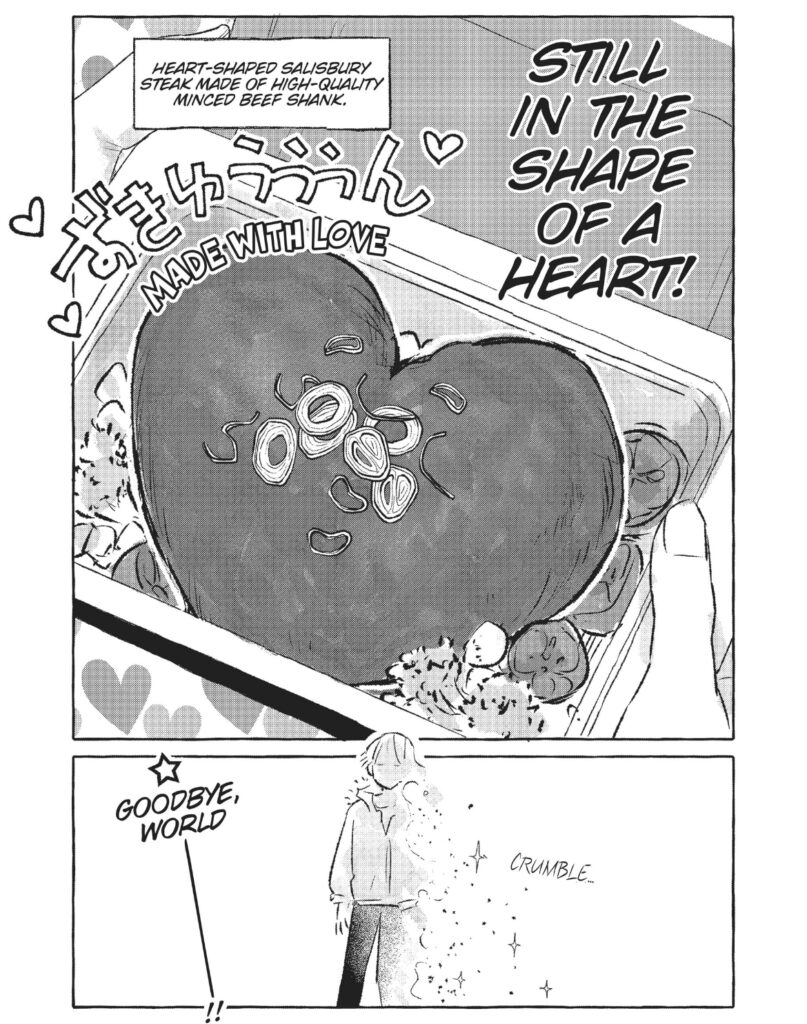 Daria realizes that the steak he gave Ruby is still in the shape of a heart. He grumps to dust, and the SFX say "Goodbye, world!!"