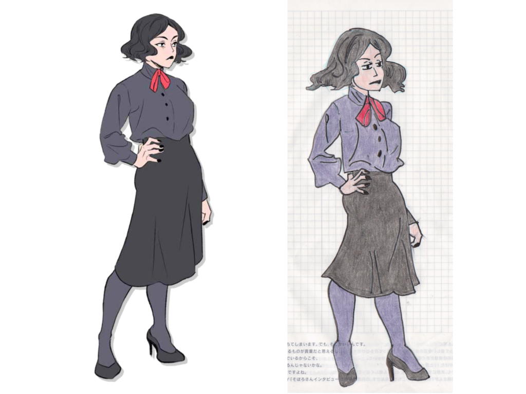 a side-by-side comparison between the character Martha from the Learn to Draw: Morgana & Oz book and the drawing done by Ashley
