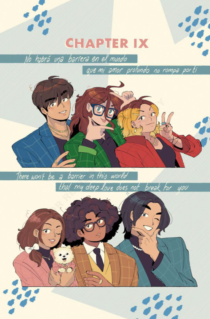 Chapter title page, where the whole crew shows off their different blazer looks.